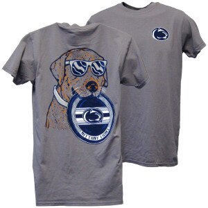 concrete short sleeve t-shirt Penn State Athletic Logo on left chest, dog with frisbee on back